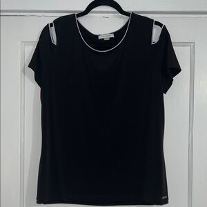 Calvin Klein Black Short Sleeve Cut Out Blouse EUC